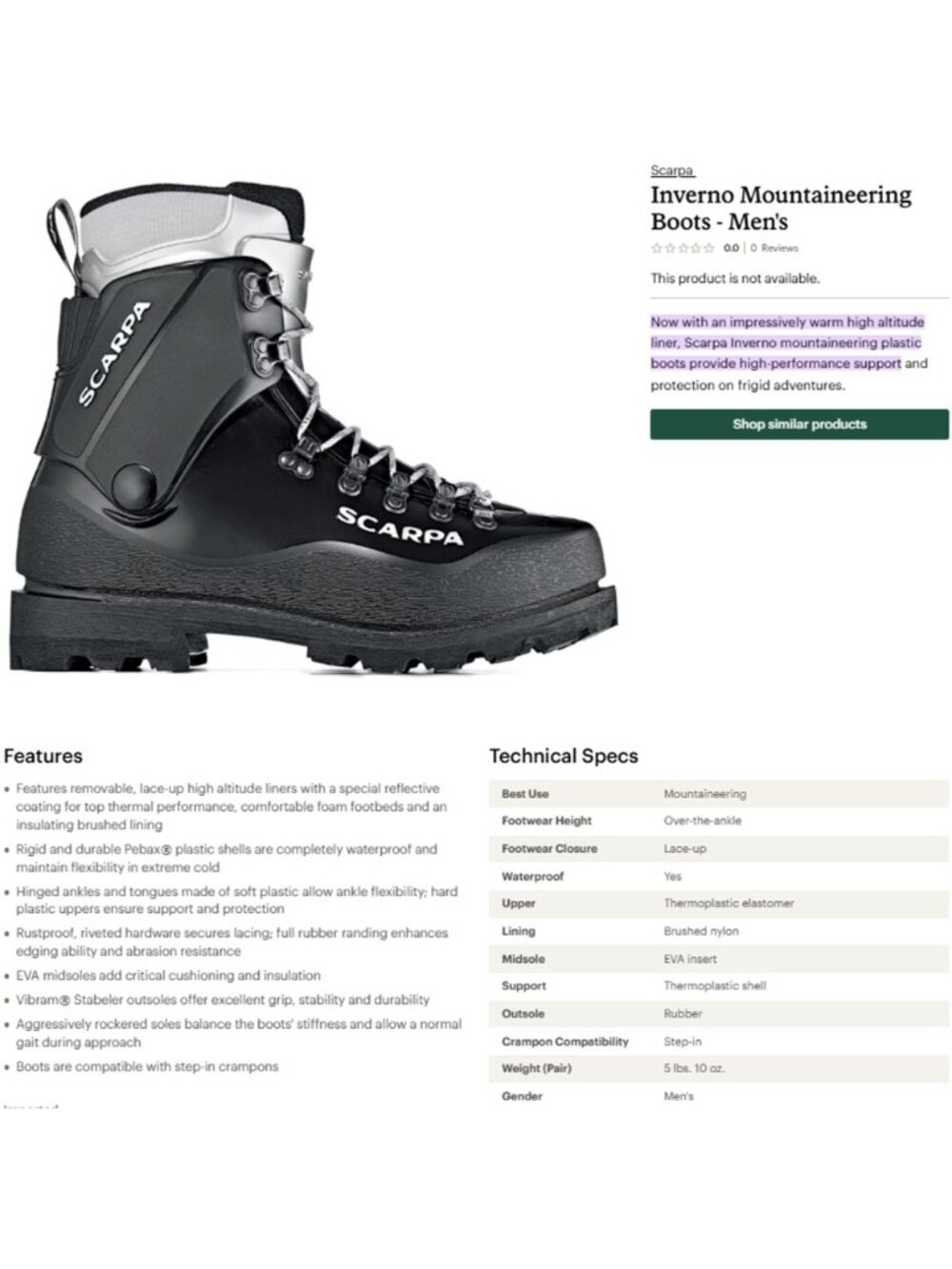 Scarpa Inverno Mountaineering Boots Mens 13 Black Rugged Outdoor Ice Climbing - Picture 9 of 16